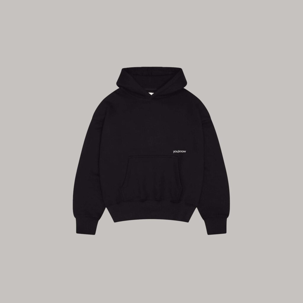 Onlyifyouknow - Black Logo Boxyfit Hoodie Heavyweight Cotton 330 Gsm - By onlyifyouknow