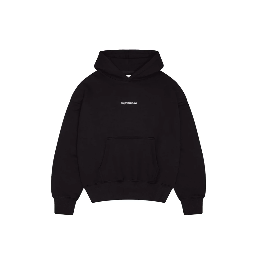 Onlyifyouknow - Black Logo Boxyfit Hoodie Heavyweight Cotton 375 Gsm ( V2 )