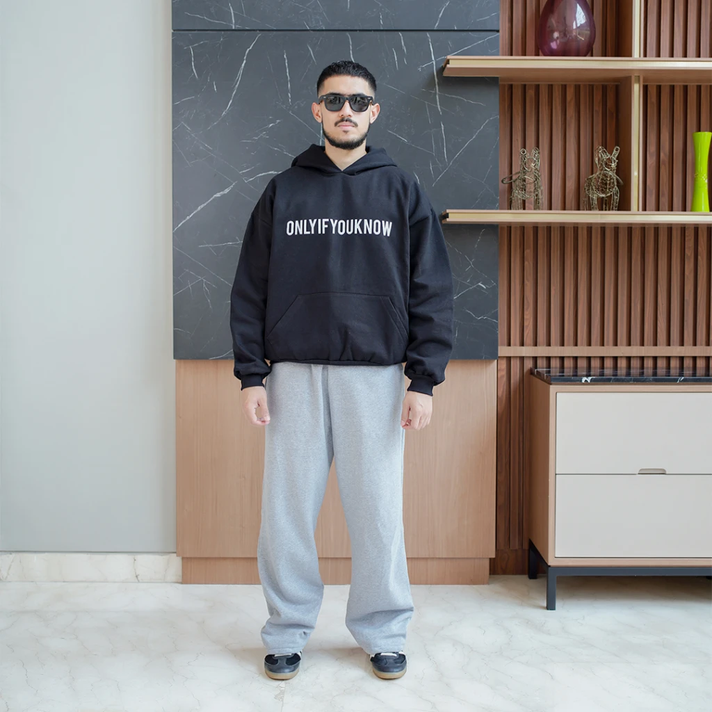 Onlyifyouknow - Black Boxyfit Hoodie "Bold Logo Design" Heavyweight Cotton 375gsm ( V6 )