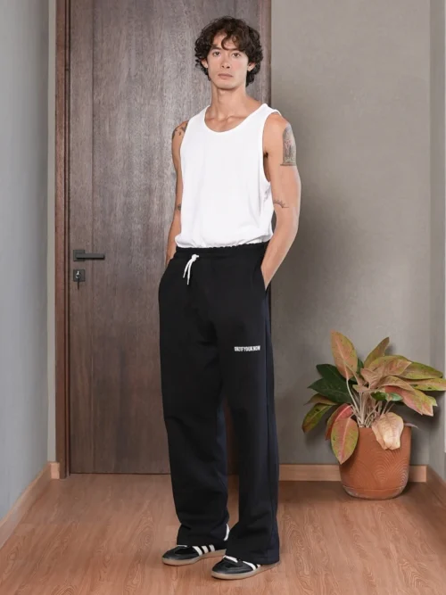 Onlyifyouknow - Black Loosefit Sweatpants Bold Logo Design Heavyweight Cotton 375gsm ( V4 )