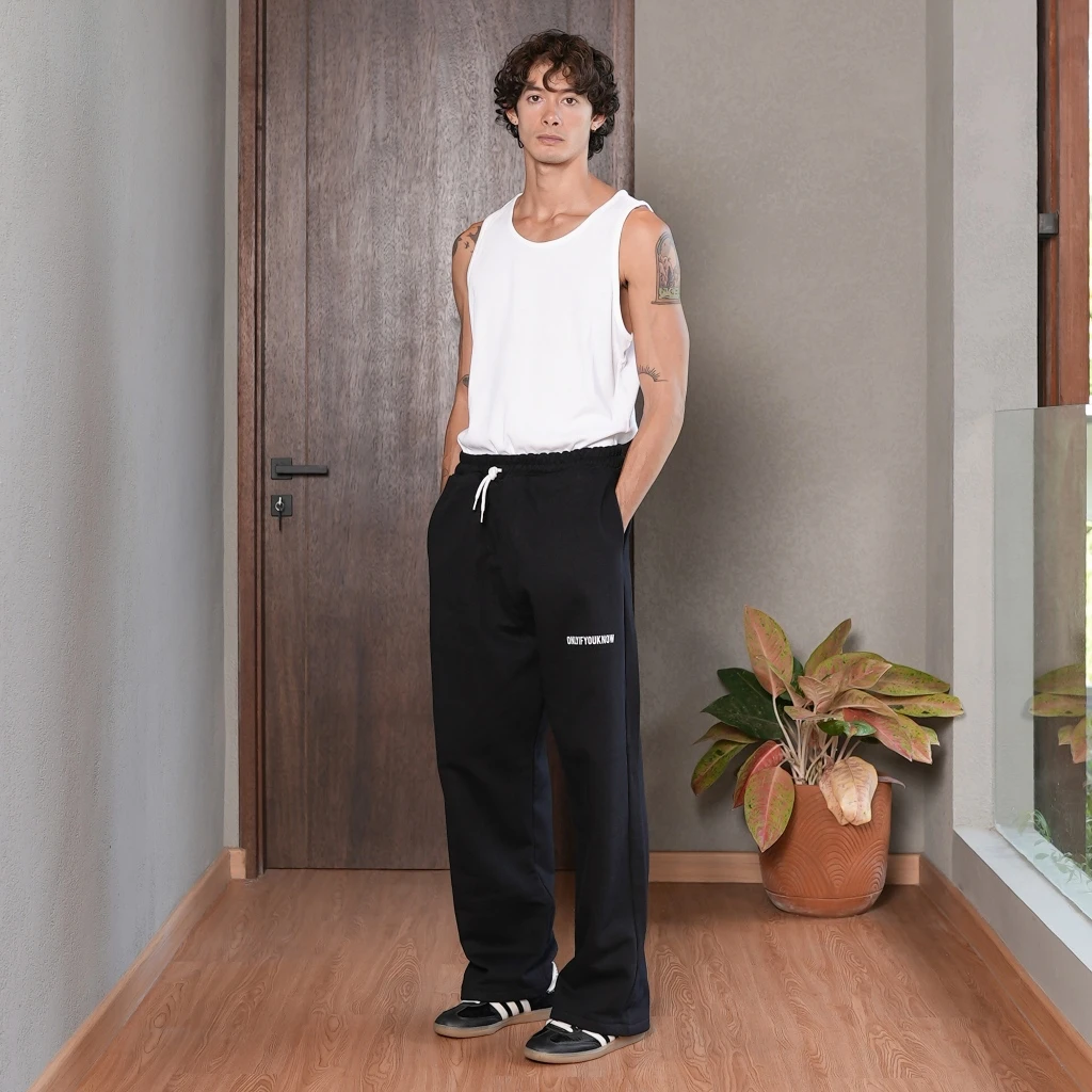 Onlyifyouknow - Black Loosefit Sweatpants Bold Logo Design Heavyweight Cotton 375gsm ( V4 )