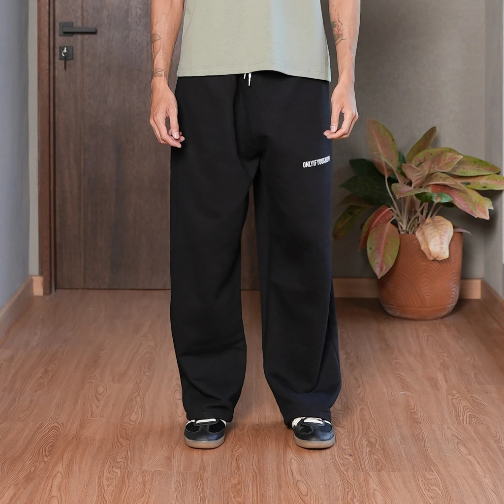 Onlyifyouknow - Black Loosefit Sweatpants Bold Logo Design Heavyweight Cotton 375gsm ( V4 )