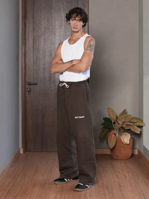 Onlyifyouknow - Coffee Loosefit Sweatpants Bold Logo Design Heavyweight Cotton 375gsm ( V4 )