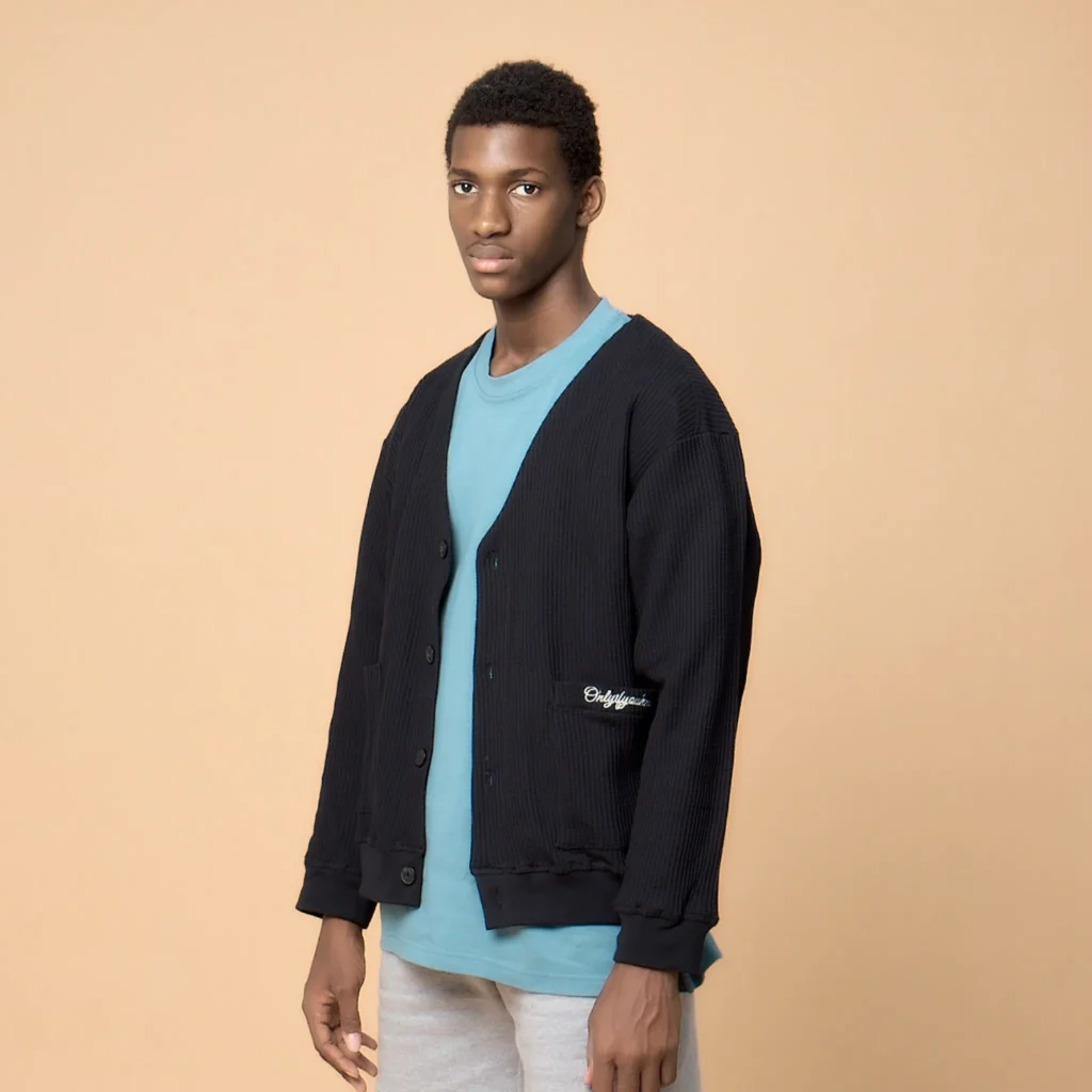 Onlyifyouknow - Black Boxy Cardigan Embroidery White Logo