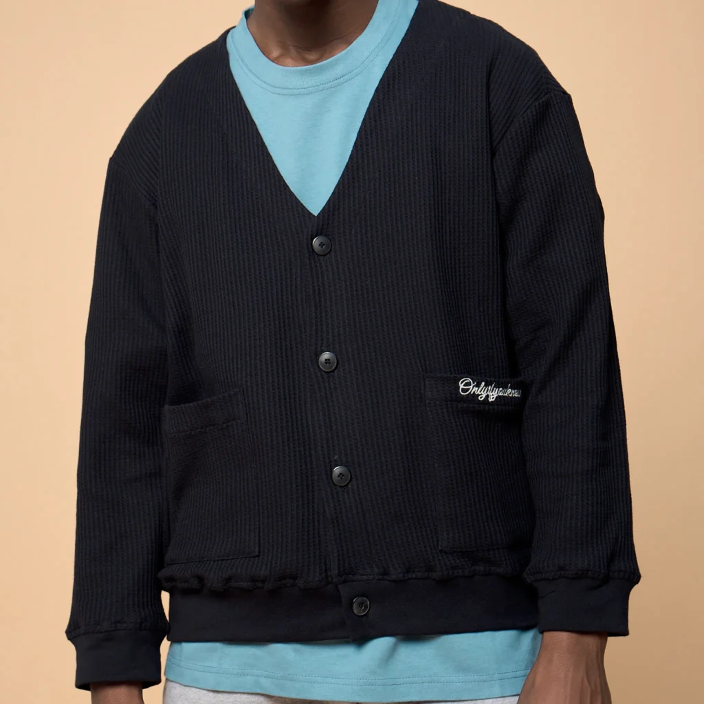Onlyifyouknow - Black Boxy Cardigan Embroidery White Logo