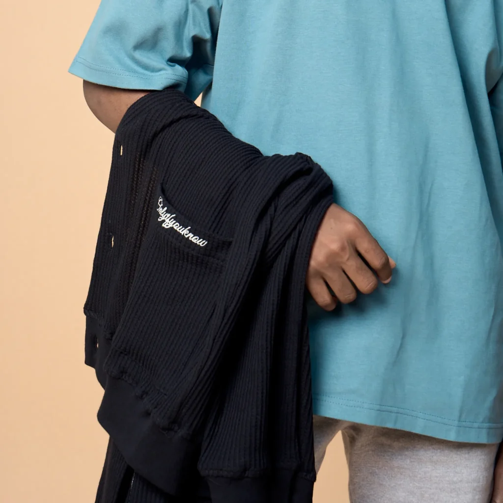 Onlyifyouknow - Black Boxy Cardigan Embroidery White Logo