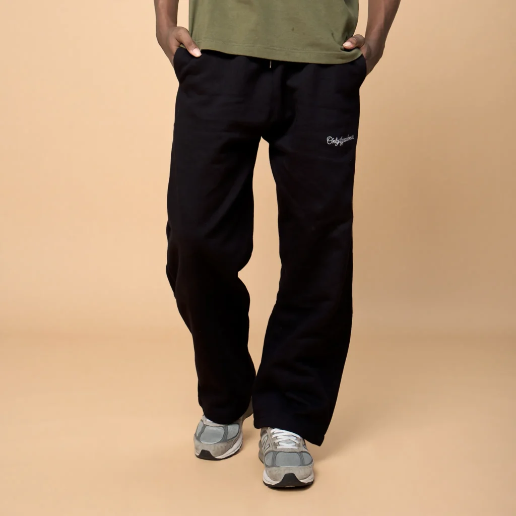 Onlyifyouknow - Black Loosefit Sweatpants Embroidery White Logo 375GSM