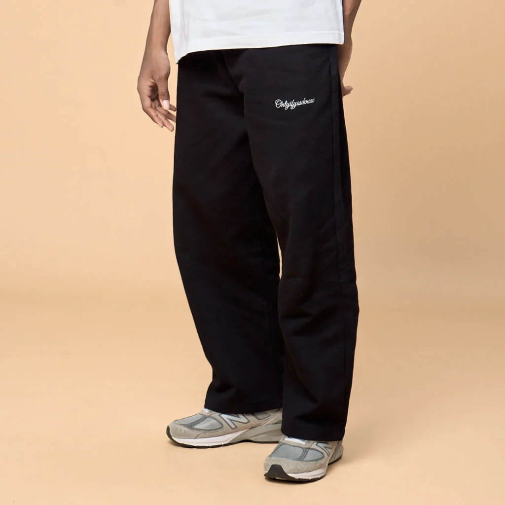 Onlyifyouknow - Black Loosefit Sweatpants Embroidery White Logo 375GSM