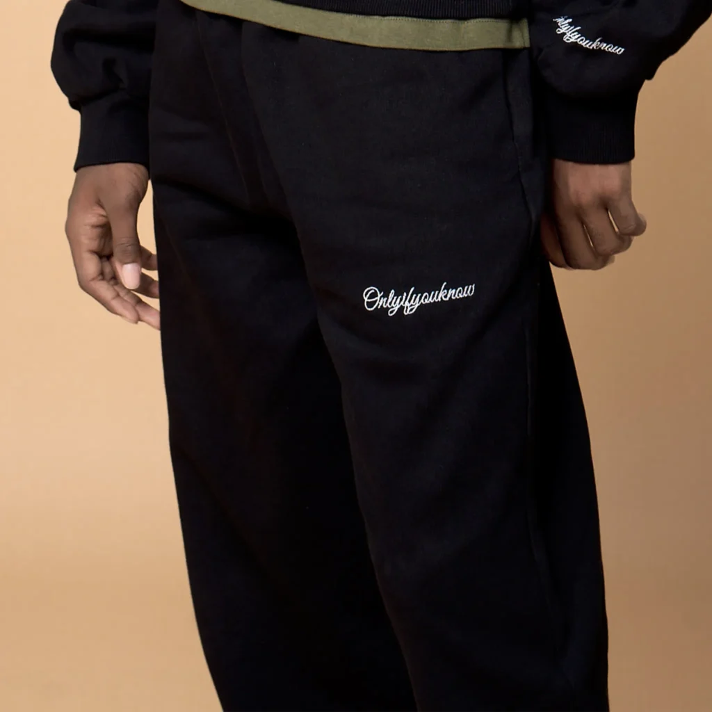 Onlyifyouknow - Black Loosefit Sweatpants Embroidery White Logo 375GSM