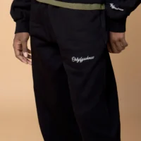 Onlyifyouknow - Black Loosefit Sweatpants Embroidery White Logo 375GSM