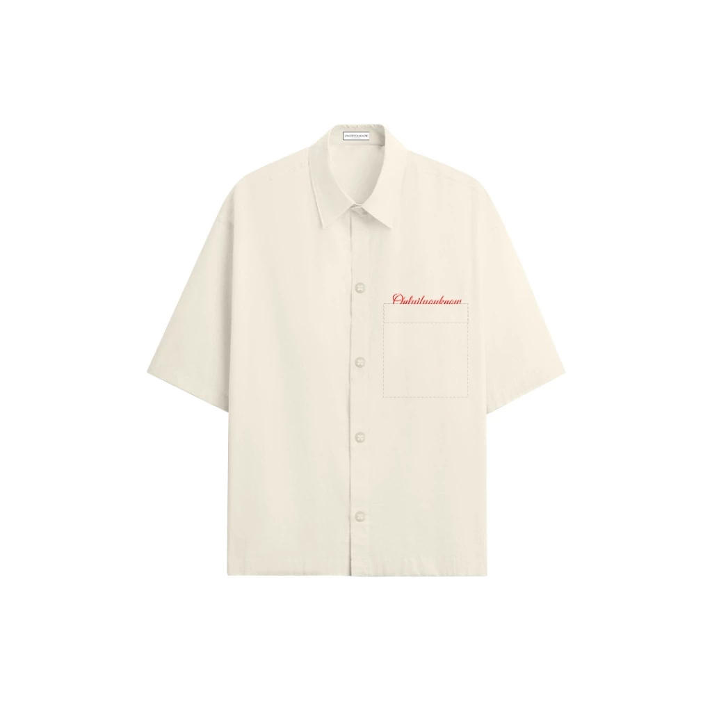 Onlyifyouknow - Broken White Boxy Shirt Embroidery Red Logo