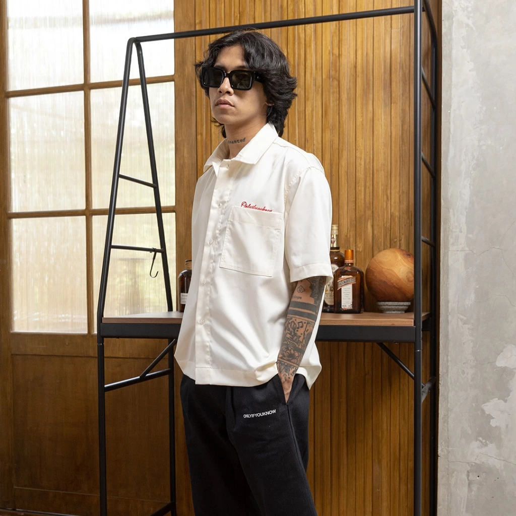 Onlyifyouknow - Broken White Boxy Shirt Embroidery Red Logo