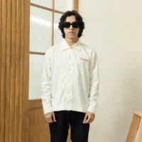 Onlyifyouknow - Broken White Boxy Shirt Long Sleeve Embroidery Red Logo