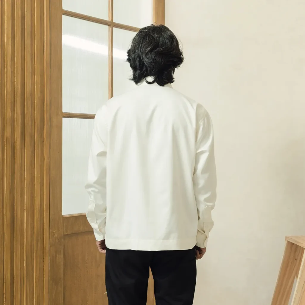 Onlyifyouknow - Broken White Boxy Shirt Long Sleeve Embroidery Red Logo