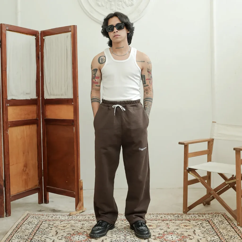 Onlyifyouknow - Coffee Loosefit Sweatpants Embroidery White Logo 375GSM