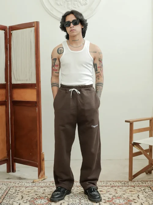 Onlyifyouknow - Coffee Loosefit Sweatpants Embroidery White Logo 375GSM
