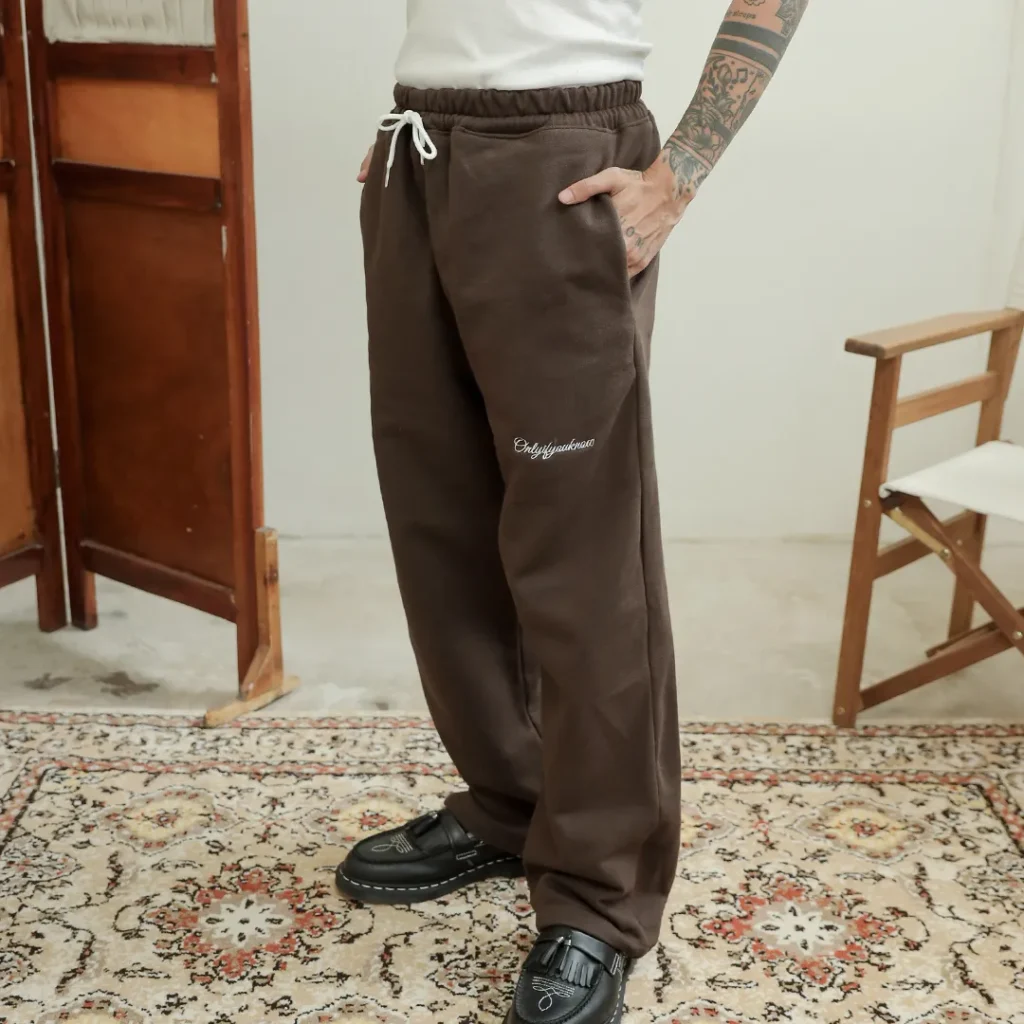 Onlyifyouknow - Coffee Loosefit Sweatpants Embroidery White Logo 375GSM
