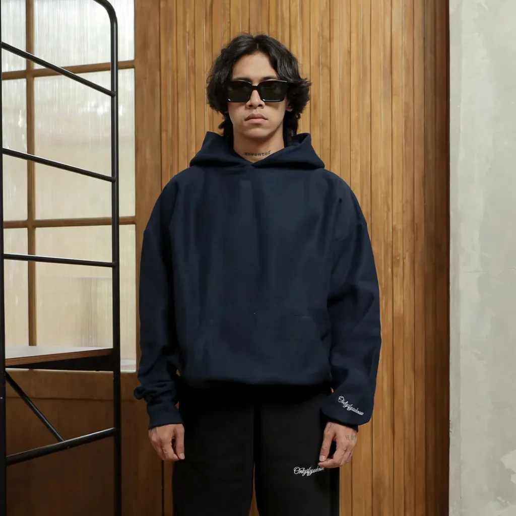 Onlyifyouknow - Navy Boxyfit Hoodie Left Arm Embroidery Logo Design 375GSM