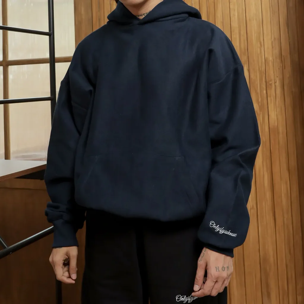 Onlyifyouknow - Navy Boxyfit Hoodie Left Arm Embroidery Logo Design 375GSM