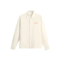 Onlyifyouknow - Broken White Boxy Shirt Long Sleeve Embroidery Red Logo