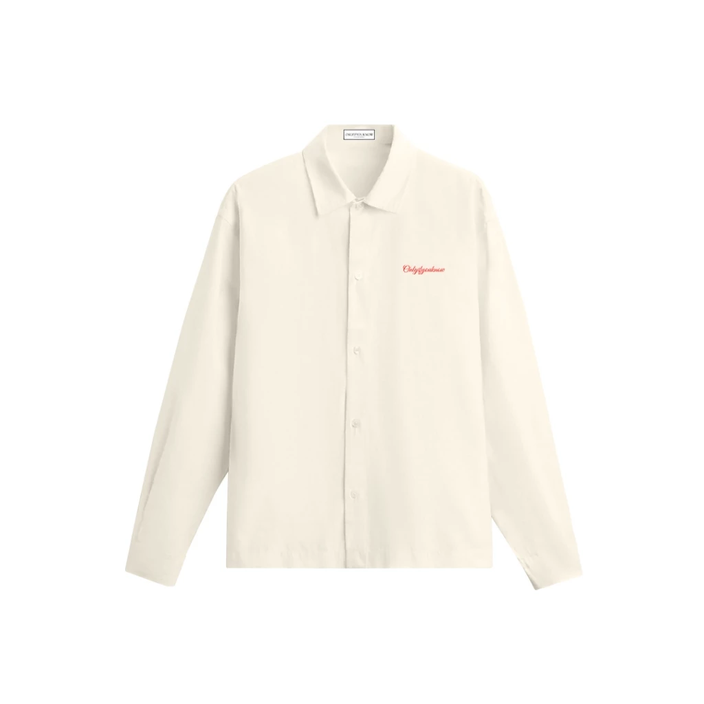 Onlyifyouknow - Broken White Boxy Shirt Long Sleeve Embroidery Red Logo