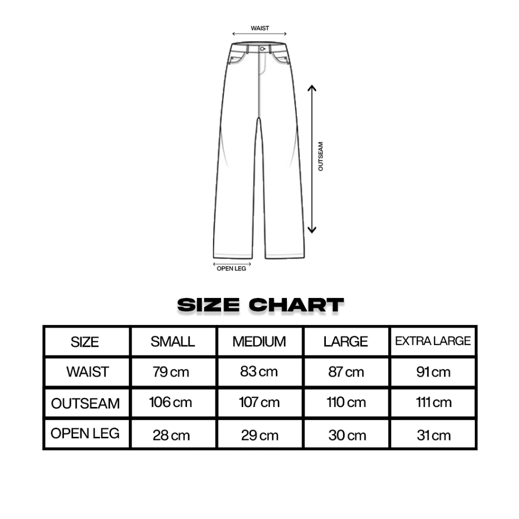 Onlyifyouknow - Black Loose Jeans 12oz_Size Chart Onlyifyouknow - Black Loose Jeans 12oz