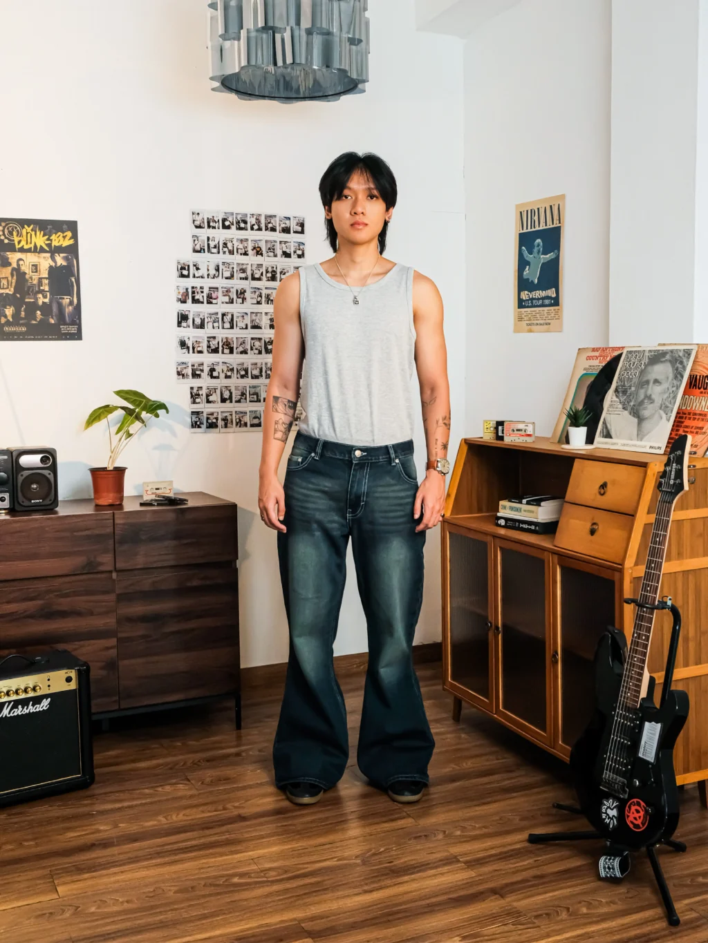 Wide Flare Denim Pants - Vintage Washed
