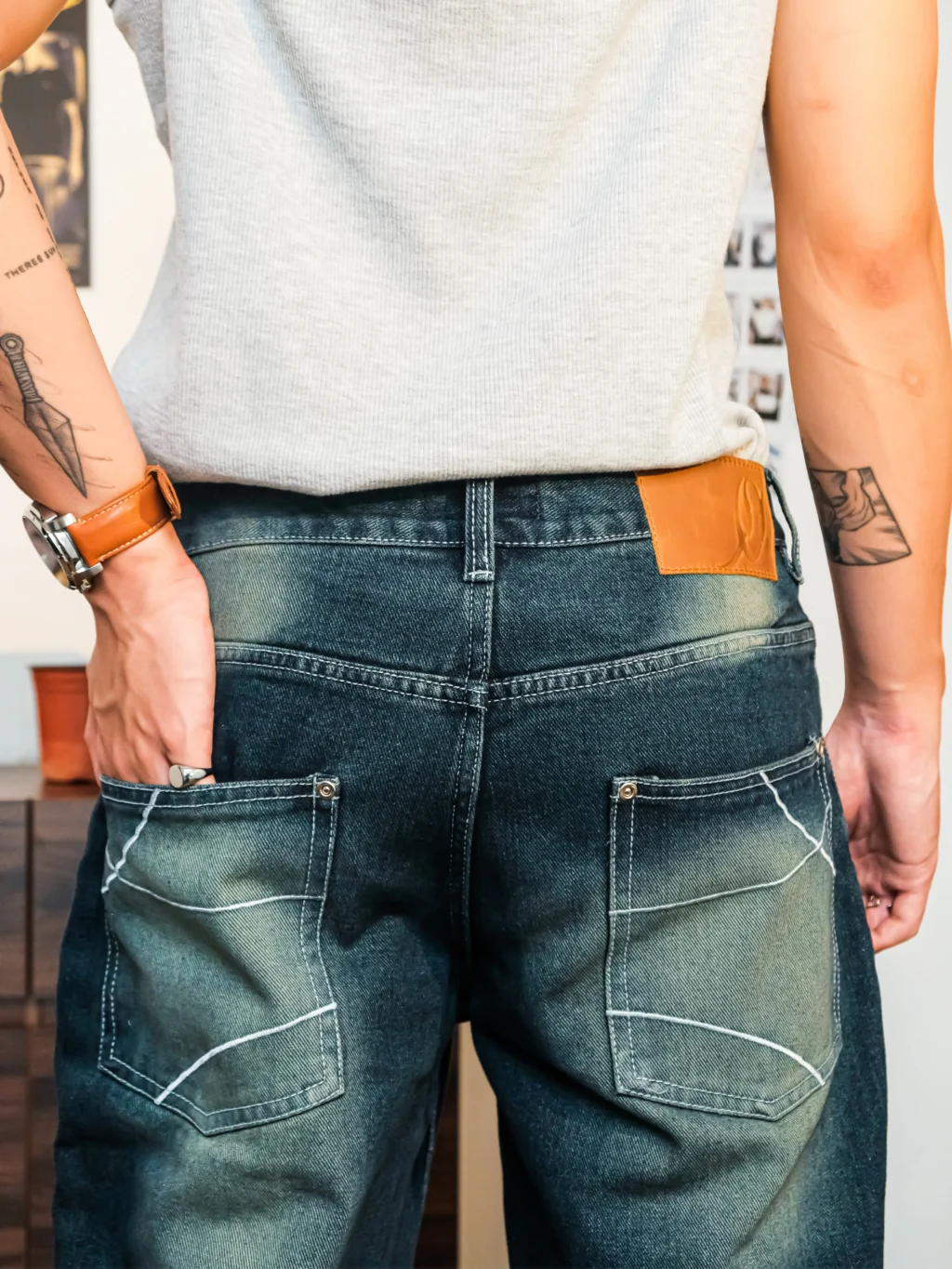 Wide Flare Denim Pants - Vintage Washed