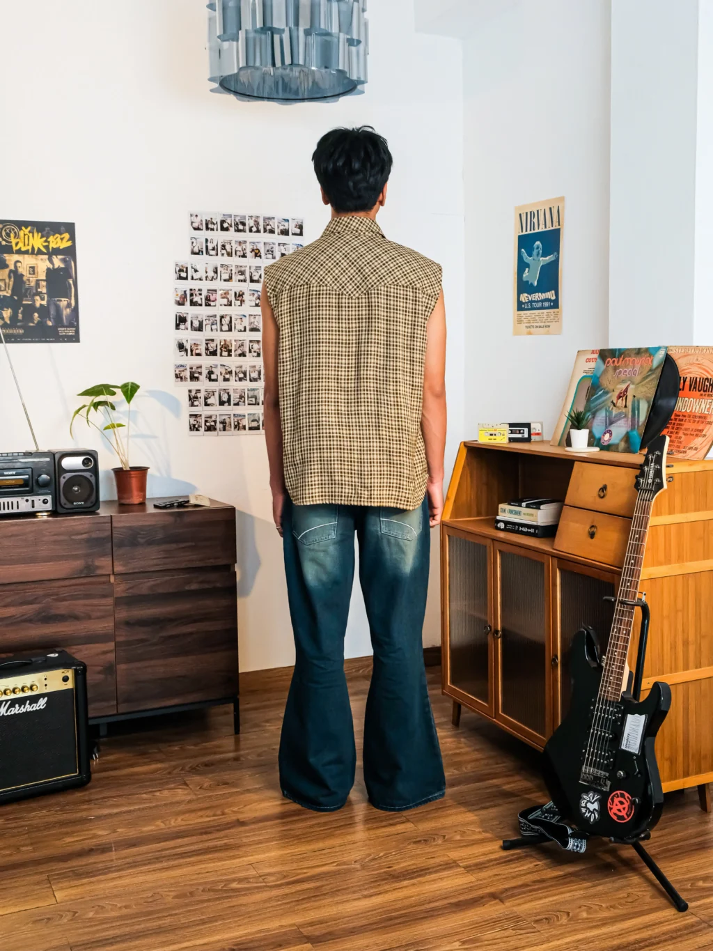 Sleeveless Plaid Shirt in Mocha Brown