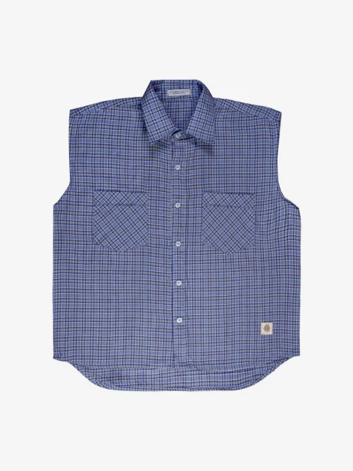 Sleeveless Plaid Shirt in Blue
