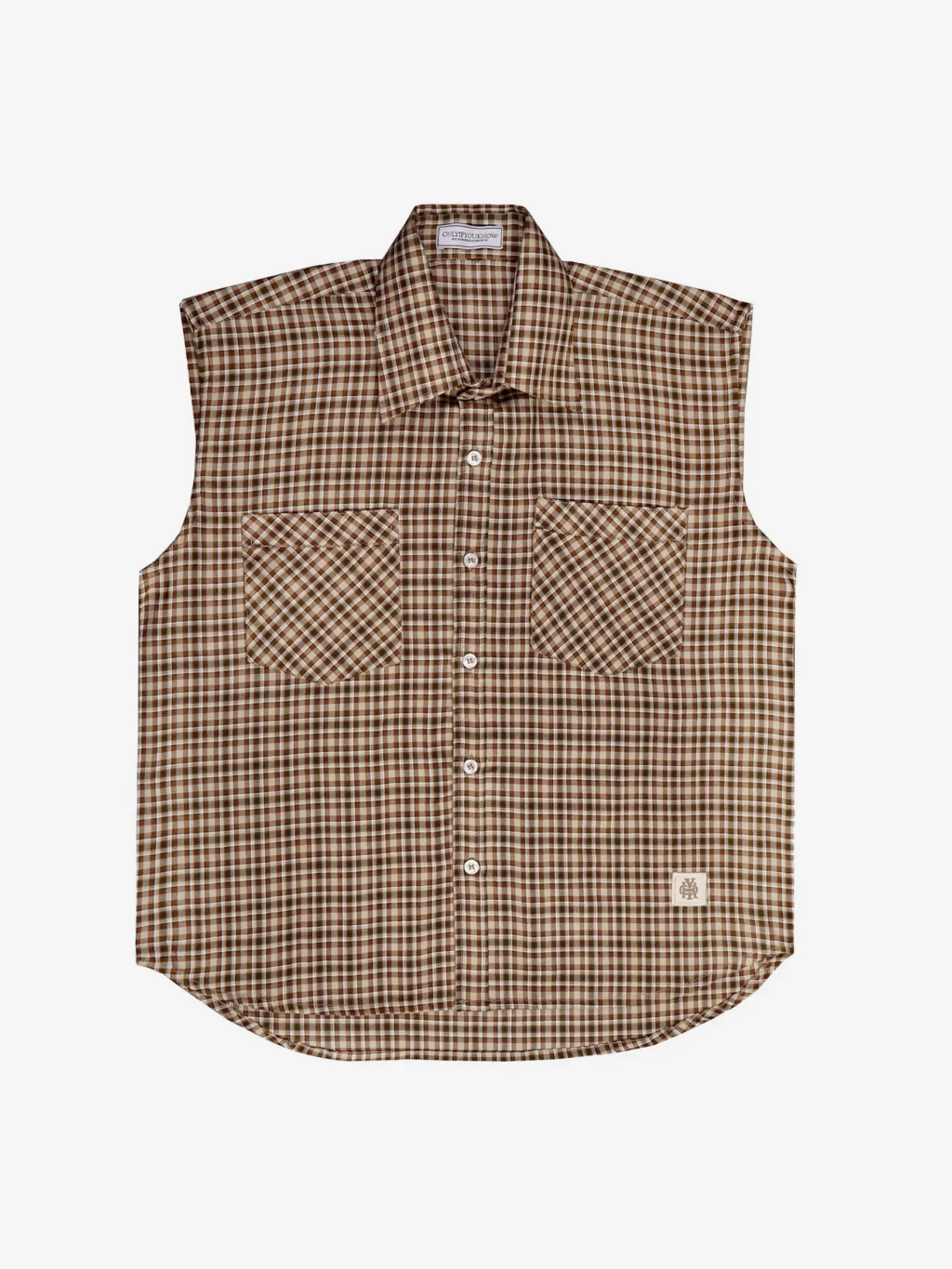 Sleeveless Plaid Shirt in Mocha Brown