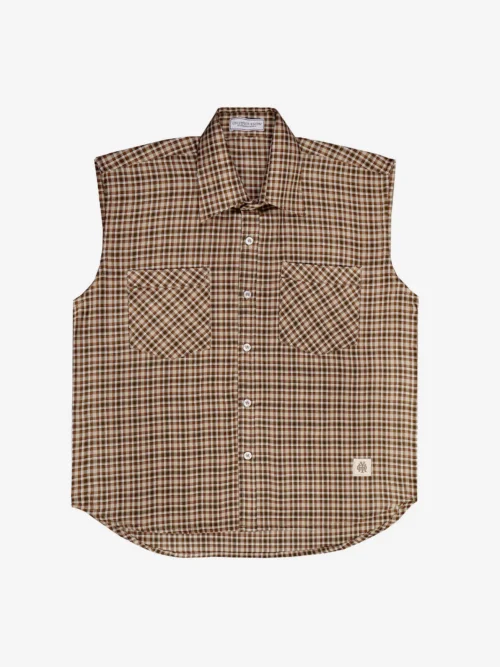 Sleeveless Plaid Shirt in Mocha Brown