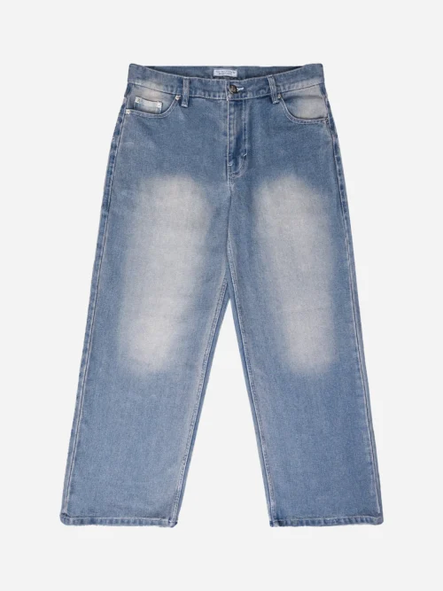 Wide Leg Denim Pants - Faded Blue Wash
