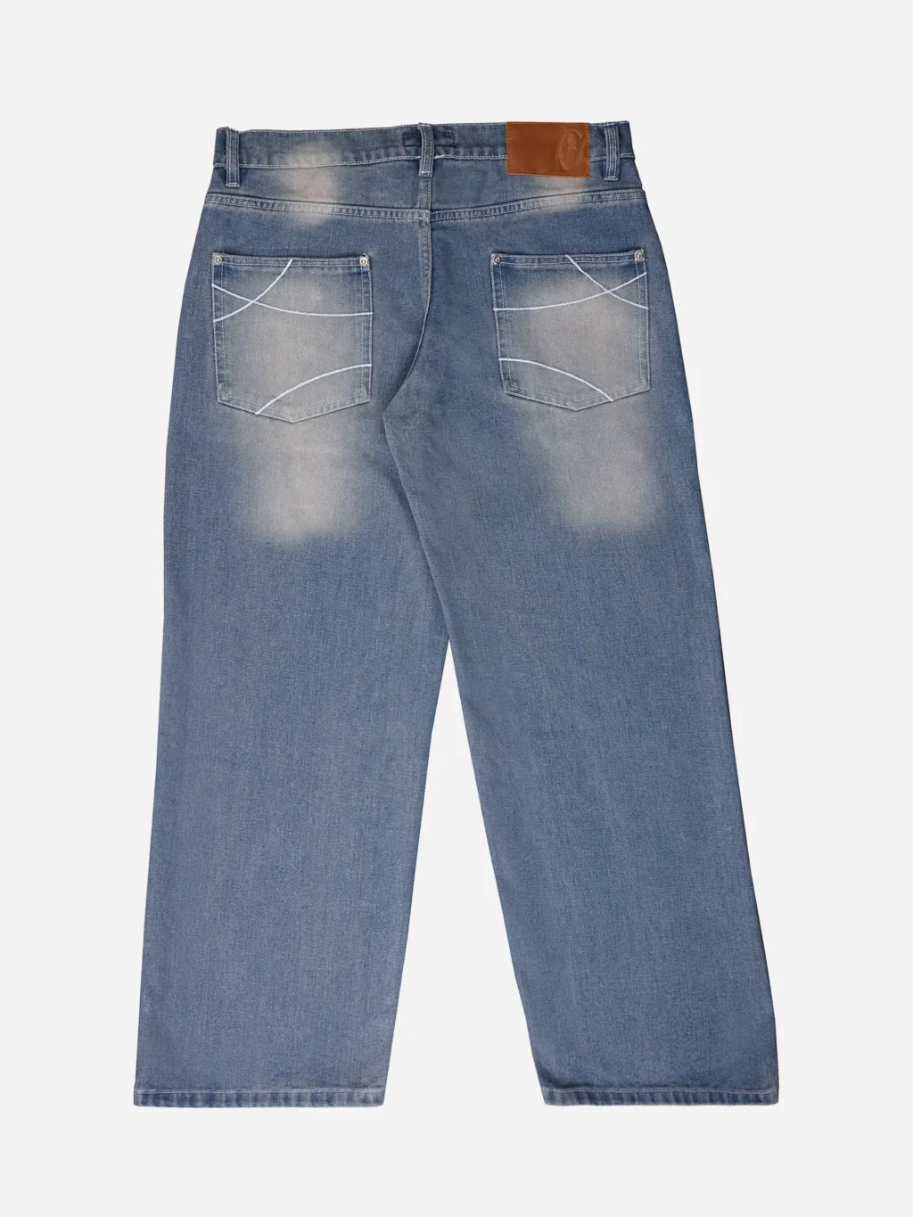 Wide Leg Denim Pants - Faded Blue Wash