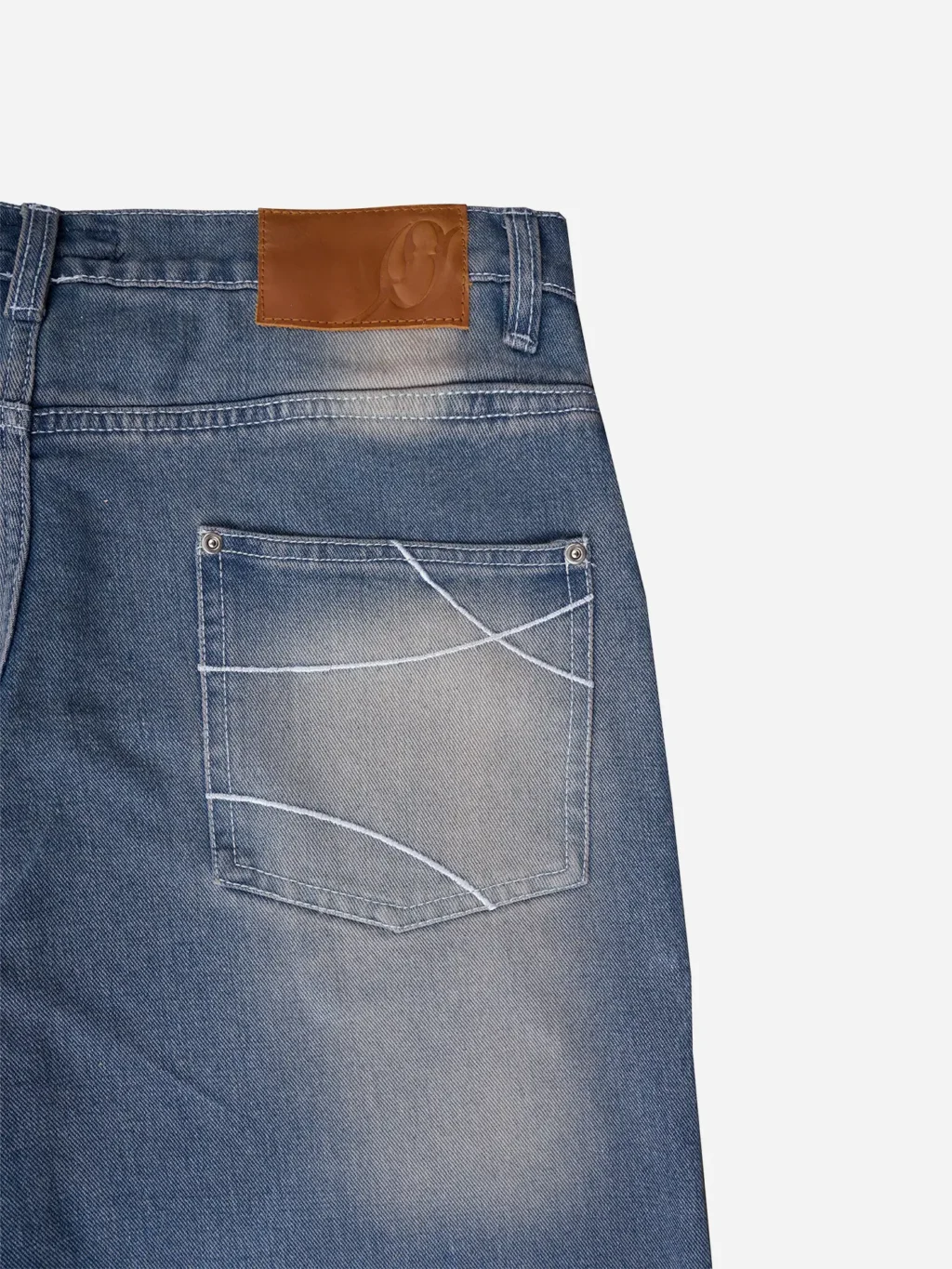 Wide Leg Denim Pants - Faded Blue Wash
