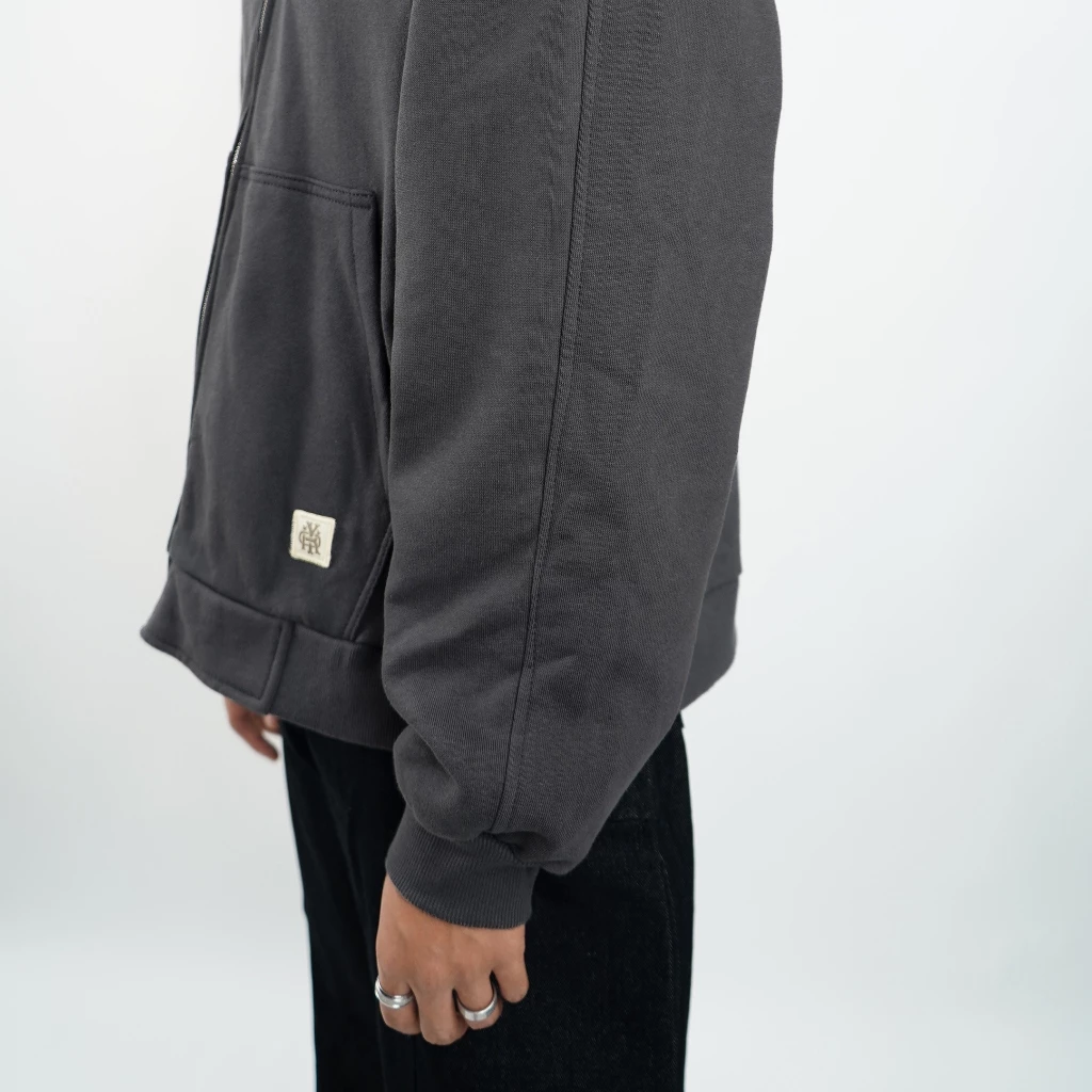 Dark Grey Zip Hoodie Heavyweight Cotton 375gsm_4 Dark Grey Zip Hoodie Heavyweight Cotton 375gsm