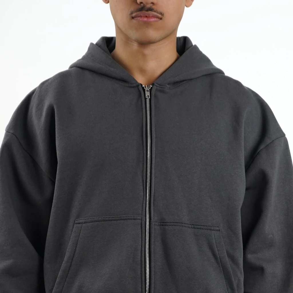 Dark Grey Zip Hoodie Heavyweight Cotton 375gsm_6 Dark Grey Zip Hoodie Heavyweight Cotton 375gsm